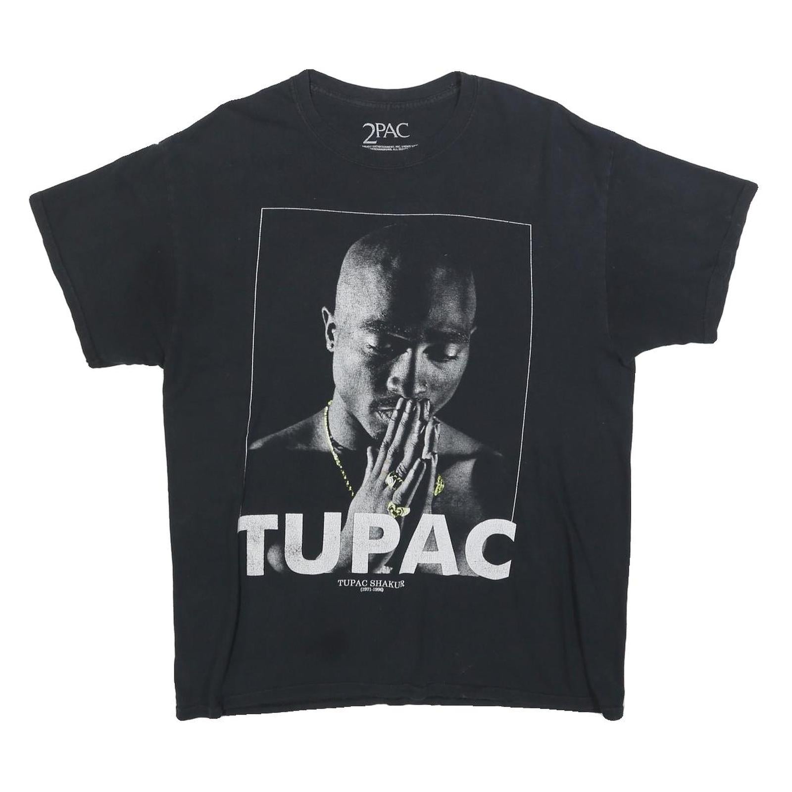 2PAC Mens Black Tupac Graphic T-Shirt L Short Sleeve Crew Neck Music Rap