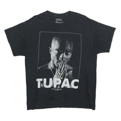 2PAC Mens Black Tupac Graphic T-Shirt L Short Sleeve Crew Neck Music Rap