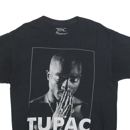 2PAC Mens Black Tupac Graphic T-Shirt L Short Sleeve Crew Neck Music Rap