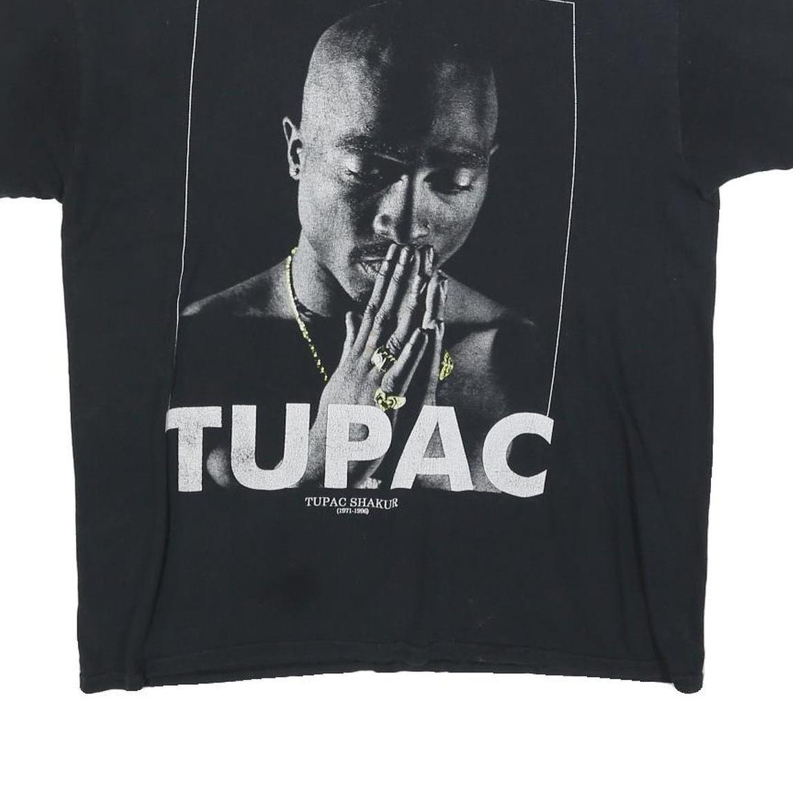 2PAC Mens Black Tupac Graphic T-Shirt L Short Sleeve Crew Neck Music Rap