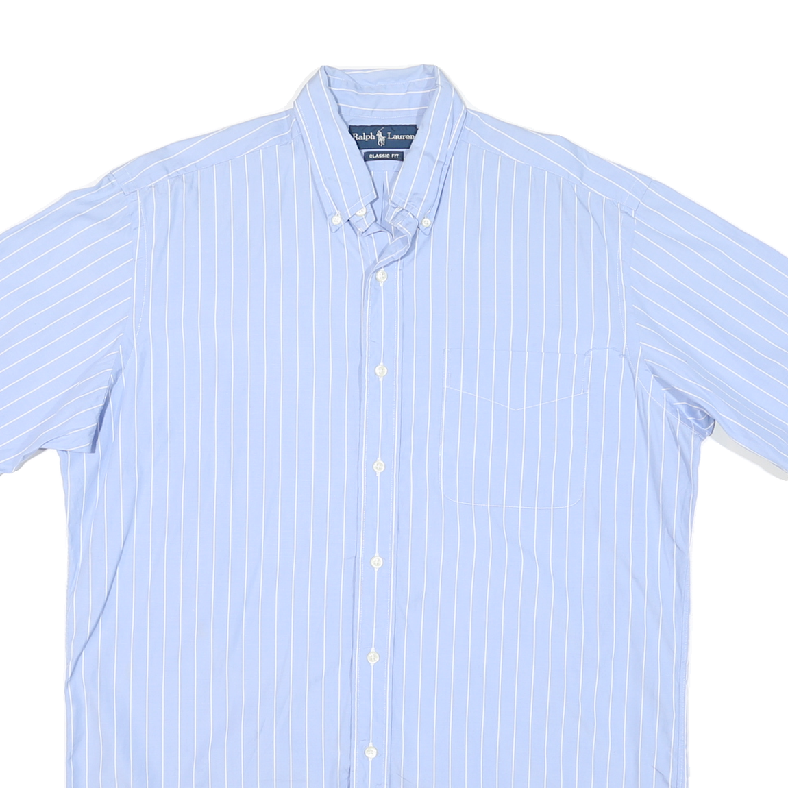 RALPH LAUREN Mens Blue & White Stripe Classic Fit Shirt M Button Down Casual