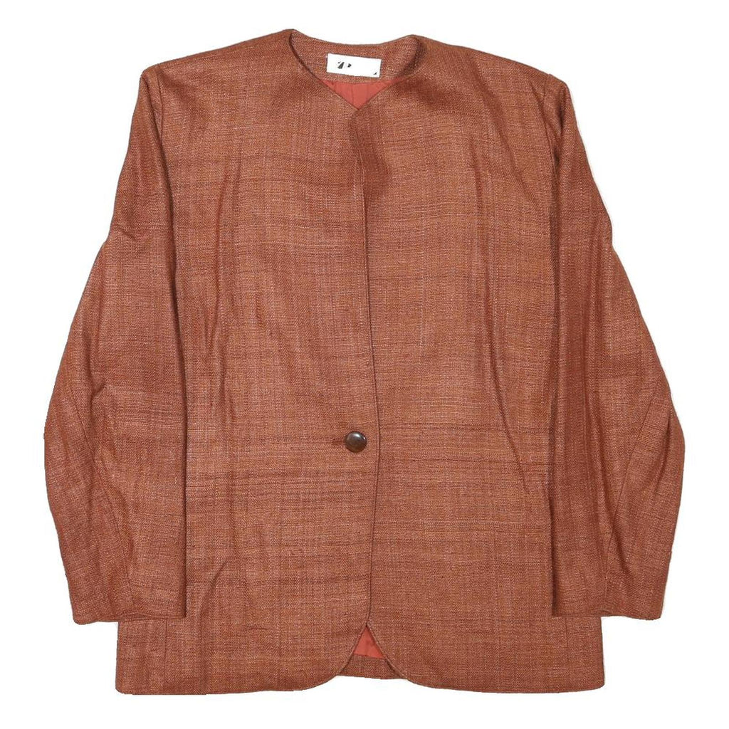 MIZIO Womens Brown Linen Blend Button Jacket M Plain Classic Soft Comfortable