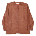 MIZIO Womens Brown Linen Blend Button Jacket M Plain Classic Soft Comfortable