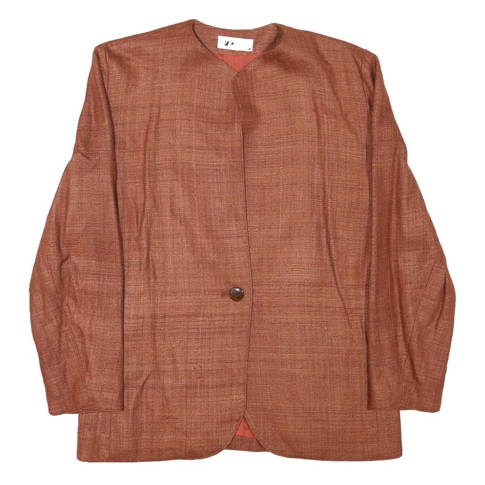 MIZIO Womens Brown Linen Blend Button Jacket M Plain Classic Soft Comfortable
