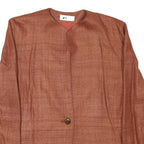 MIZIO Womens Brown Linen Blend Button Jacket M Plain Classic Soft Comfortable