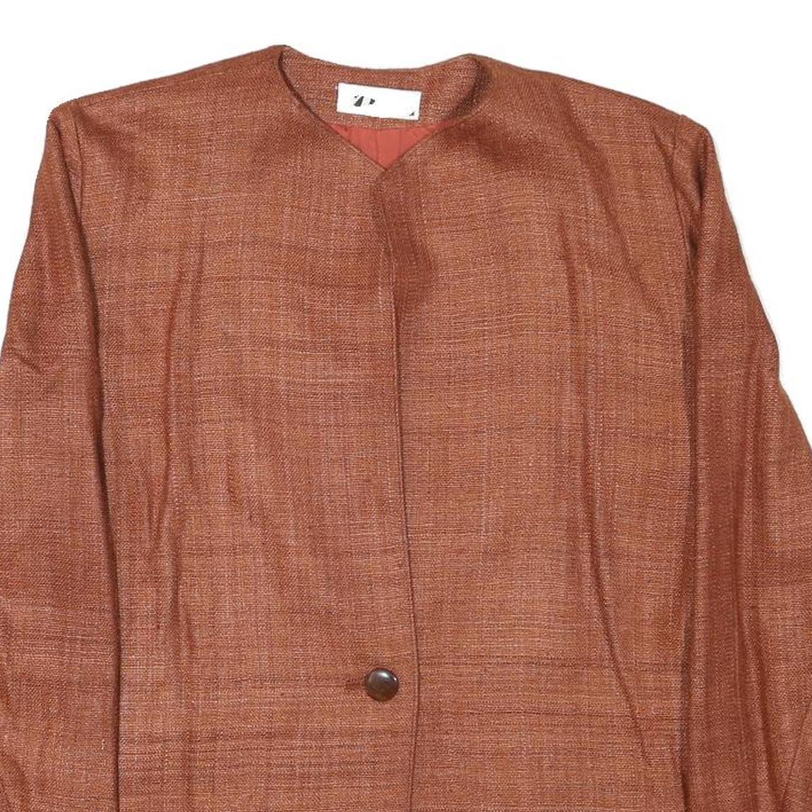 MIZIO Womens Brown Linen Blend Button Jacket M Plain Classic Soft Comfortable