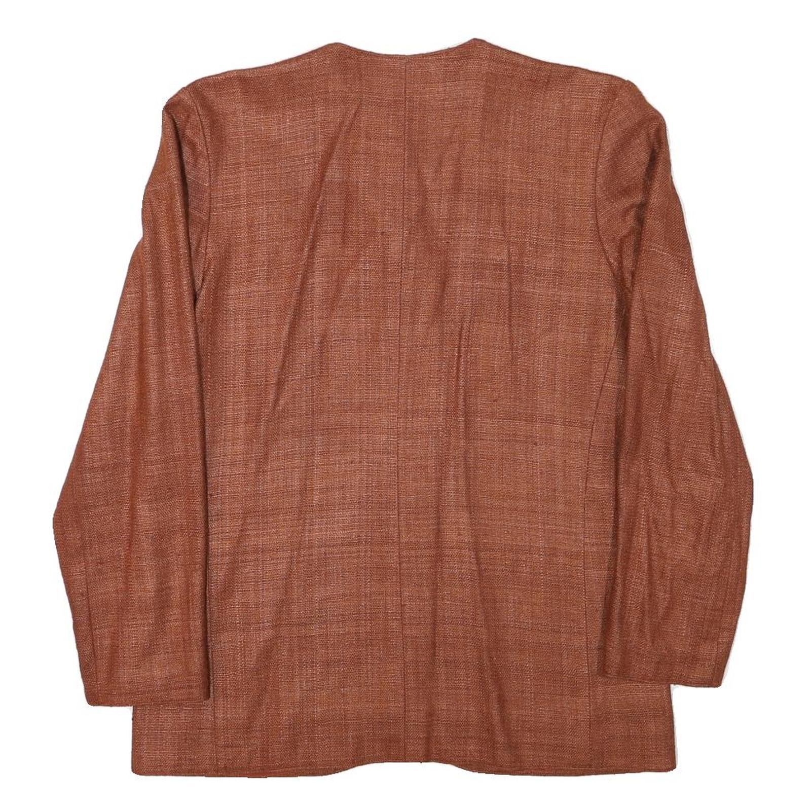 MIZIO Womens Brown Linen Blend Button Jacket M Plain Classic Soft Comfortable