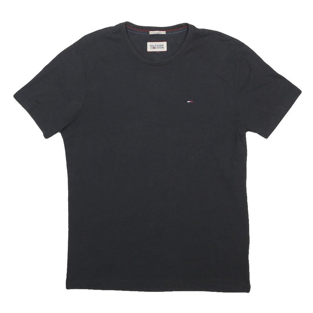 HILFIGER DENIM Mens Black Crew Neck T-Shirt S Cotton Blend Classic Fit Casual
