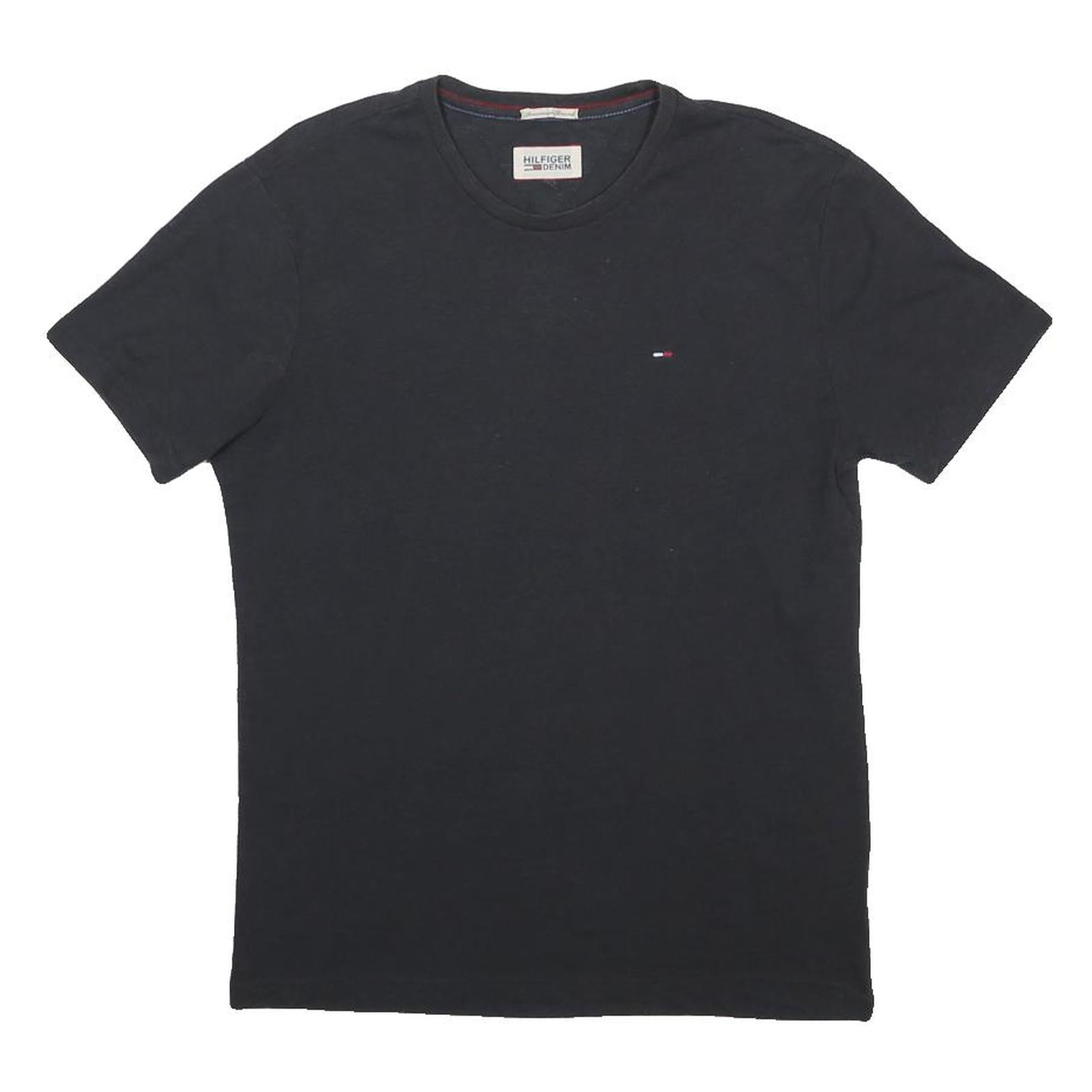 HILFIGER DENIM Mens Black Crew Neck T-Shirt S Cotton Blend Classic Fit Casual