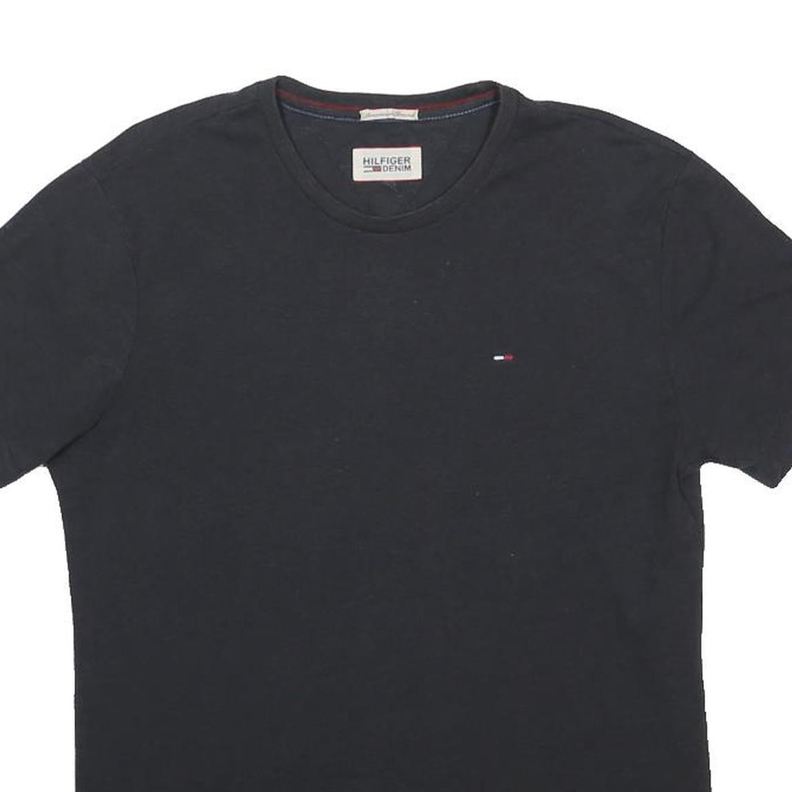 HILFIGER DENIM Mens Black Crew Neck T-Shirt S Cotton Blend Classic Fit Casual