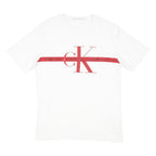 CALVIN KLEIN JEANS Womens White Red Logo Graphic T-Shirt M Short Sleeve Crew
