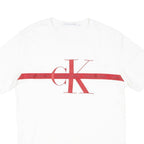 CALVIN KLEIN JEANS Womens White Red Logo Graphic T-Shirt M Short Sleeve Crew