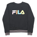 FILA Womens Black Crew Neck S Colourful Logo Stripe Hem Sweatshirt