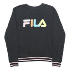 FILA Womens Black Crew Neck S Colourful Logo Stripe Hem Sweatshirt