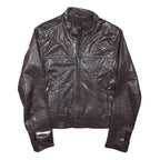 ZARA BASIC Womens Brown Leather Jacket M Leather Plain Zip Casual Stylish