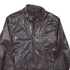 ZARA BASIC Womens Brown Leather Jacket M Leather Plain Zip Casual Stylish