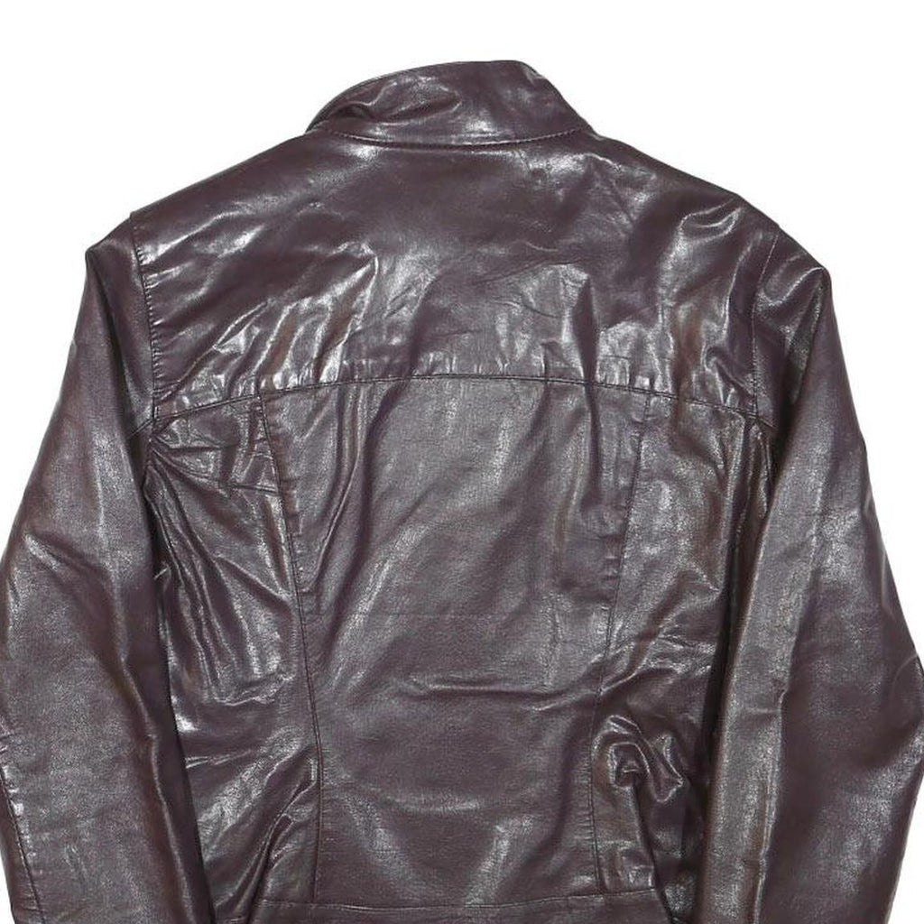 ZARA BASIC Womens Brown Leather Jacket M Leather Plain Zip Casual Stylish