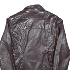 ZARA BASIC Womens Brown Leather Jacket M Leather Plain Zip Casual Stylish