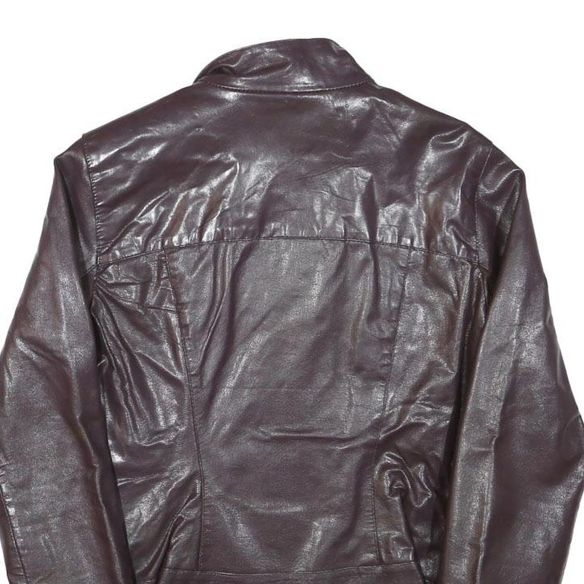 ZARA BASIC Womens Brown Leather Jacket M Leather Plain Zip Casual Stylish