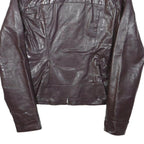 ZARA BASIC Womens Brown Leather Jacket M Leather Plain Zip Casual Stylish