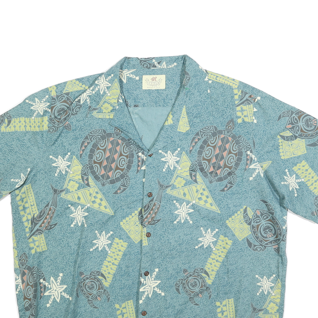 ATTITUDE Mens Blue Casual Shirt XL Cotton Blend Beach Print Summer