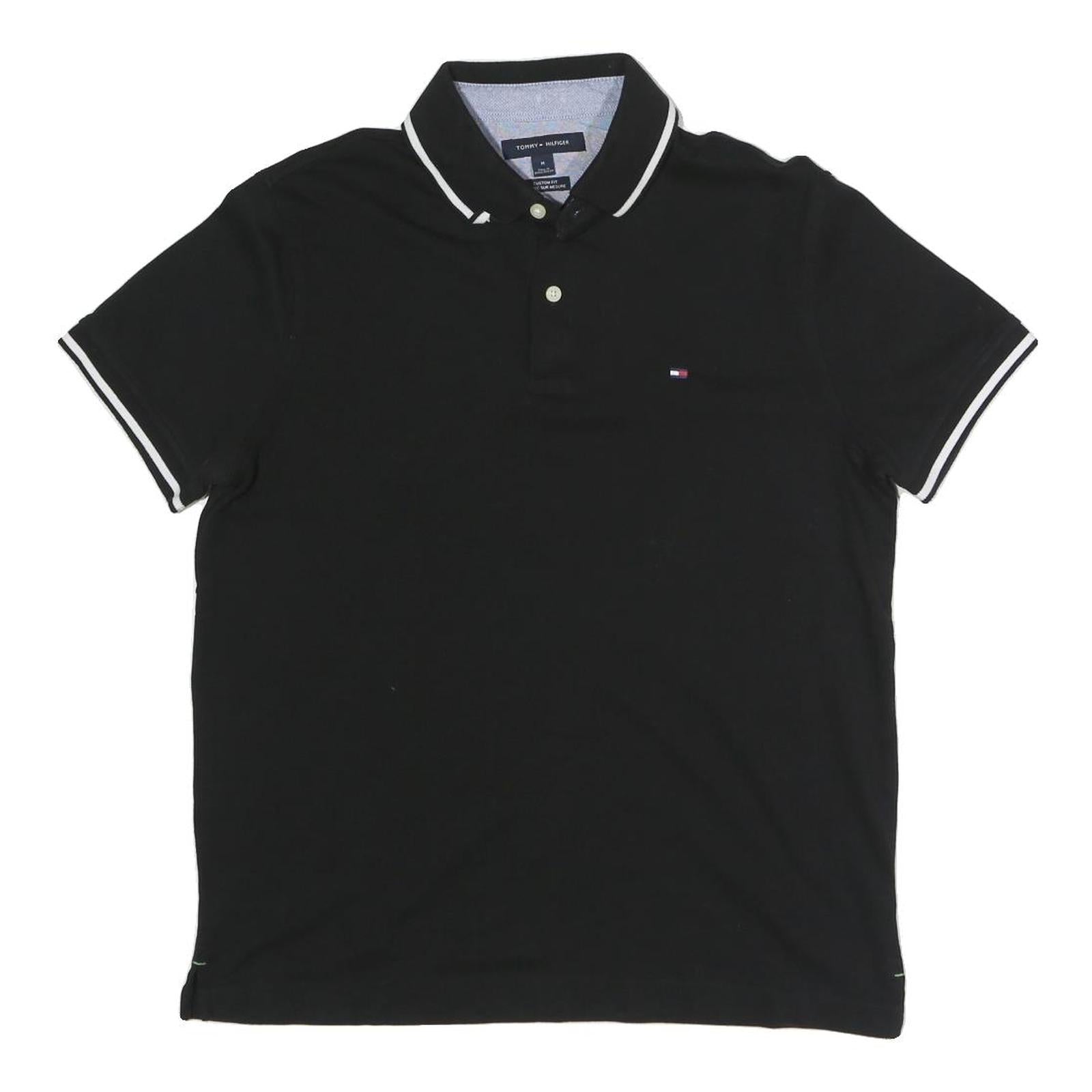 TOMMY HILFIGER Mens Black Short Sleeve Plain Polo Shirt M Cotton Blend