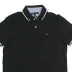TOMMY HILFIGER Mens Black Short Sleeve Plain Polo Shirt M Cotton Blend