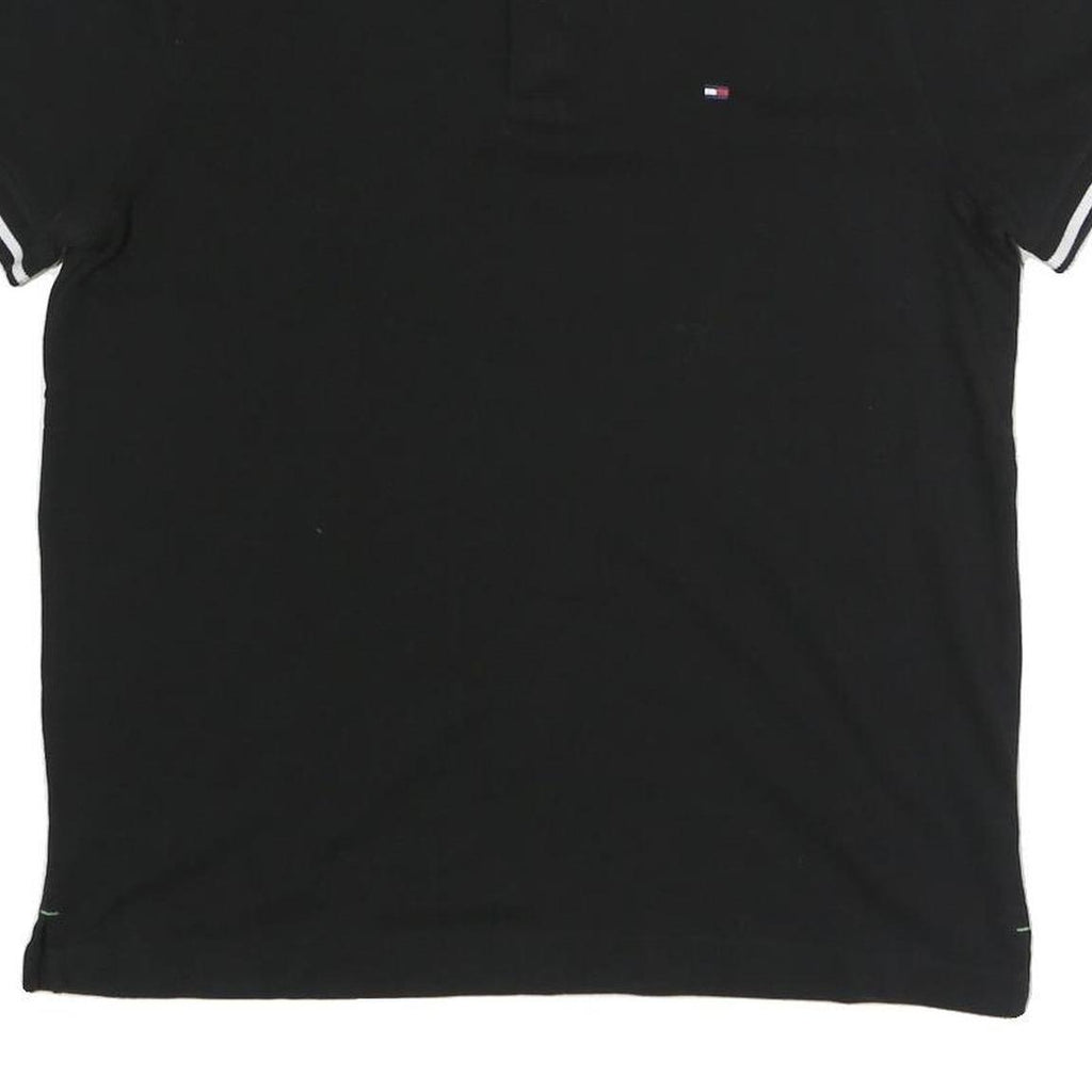 TOMMY HILFIGER Mens Black Short Sleeve Plain Polo Shirt M Cotton Blend