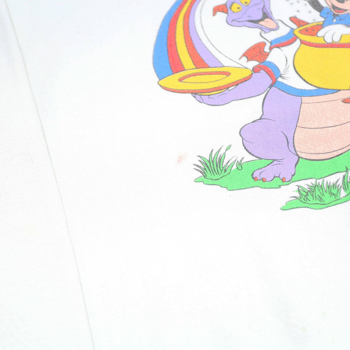 RARE 90s MICKEY INC Figment Girls White Cotton Blend Crew Neck L Sweatshirt