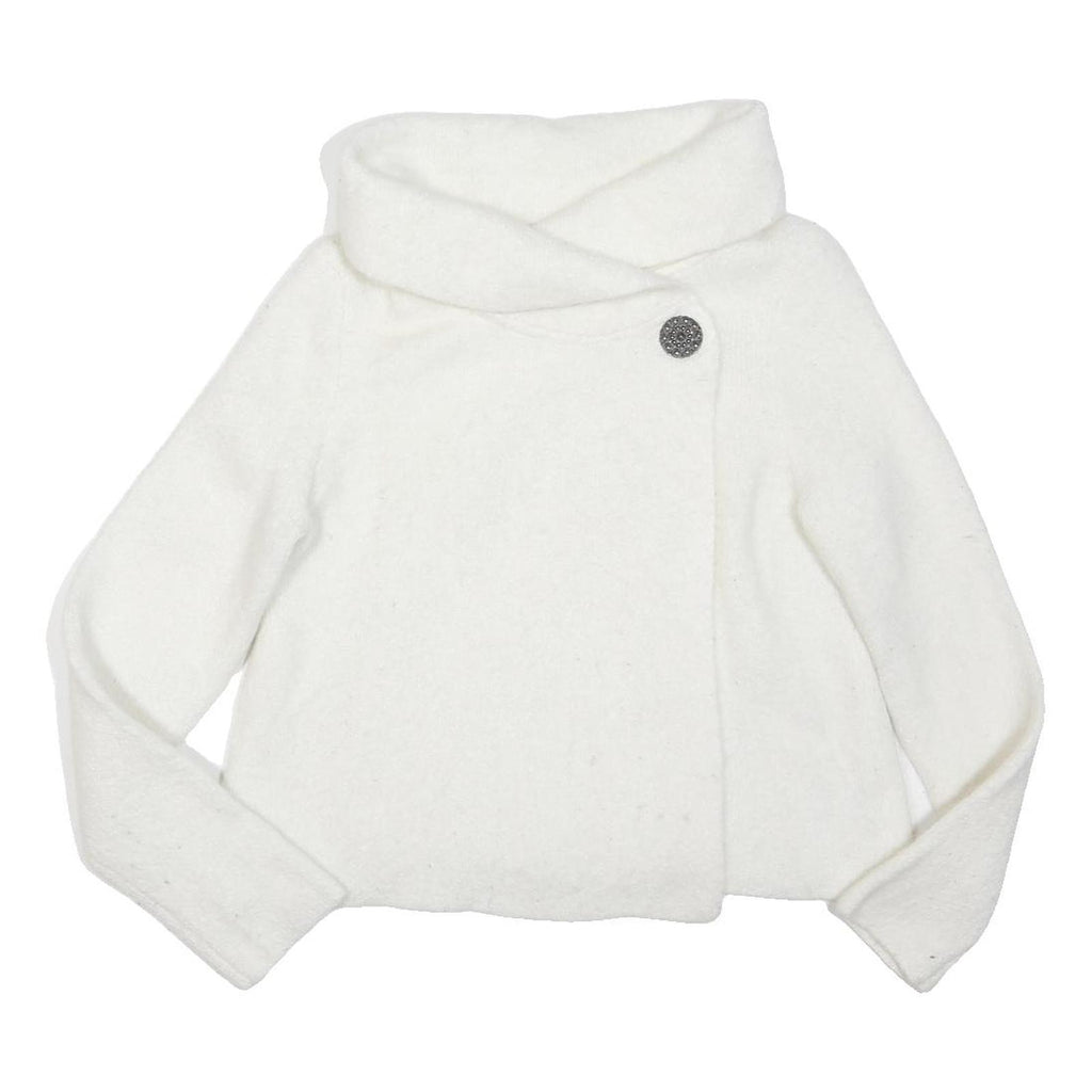 ADRIENNE VITTADINI Womens White Wool Plain Pullover Jumper M Button Detail