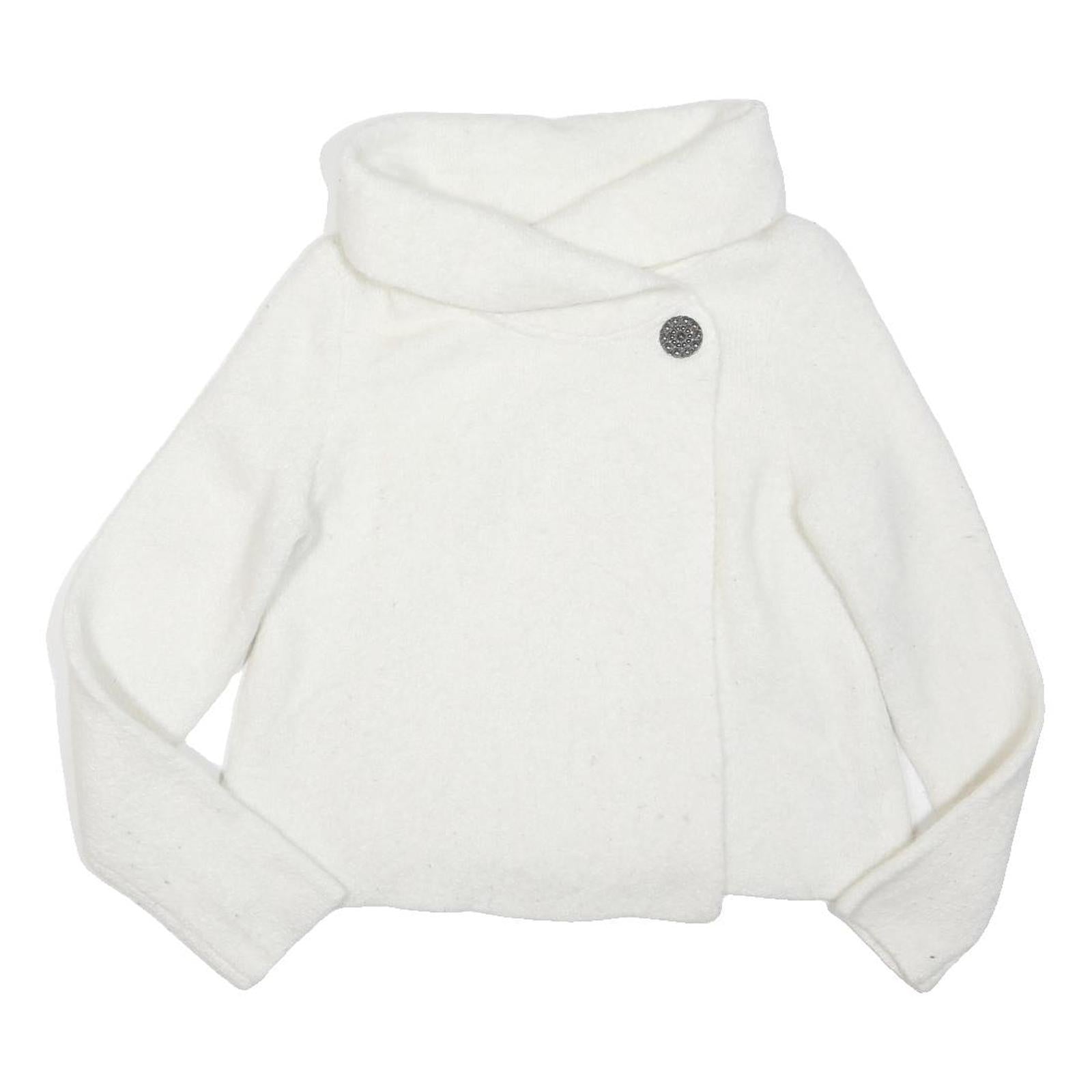 ADRIENNE VITTADINI Womens White Wool Plain Pullover Jumper M Button Detail