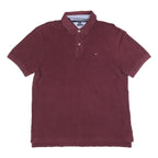 TOMMY HILFIGER Mens Maroon Short Sleeve Plain L Polo Shirt Classic Fit Cotton