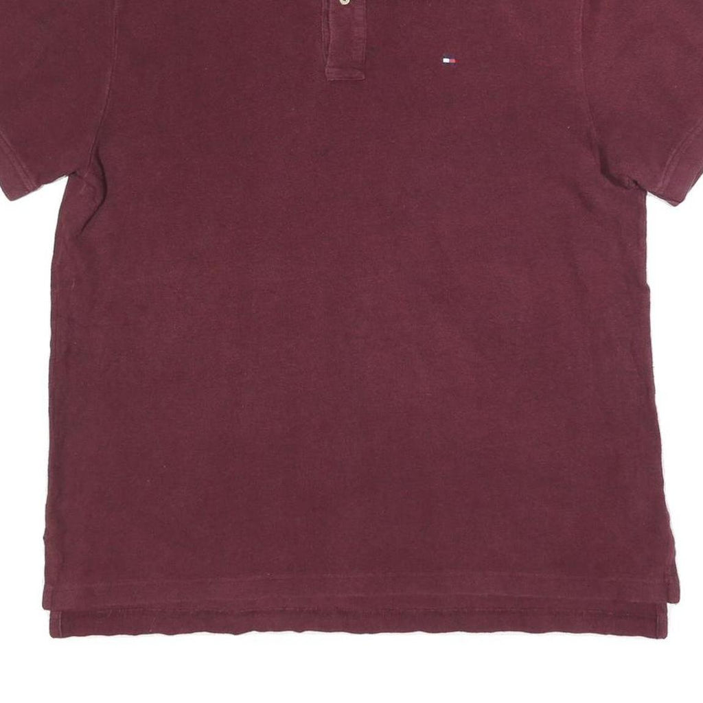 TOMMY HILFIGER Mens Maroon Short Sleeve Plain L Polo Shirt Classic Fit Cotton