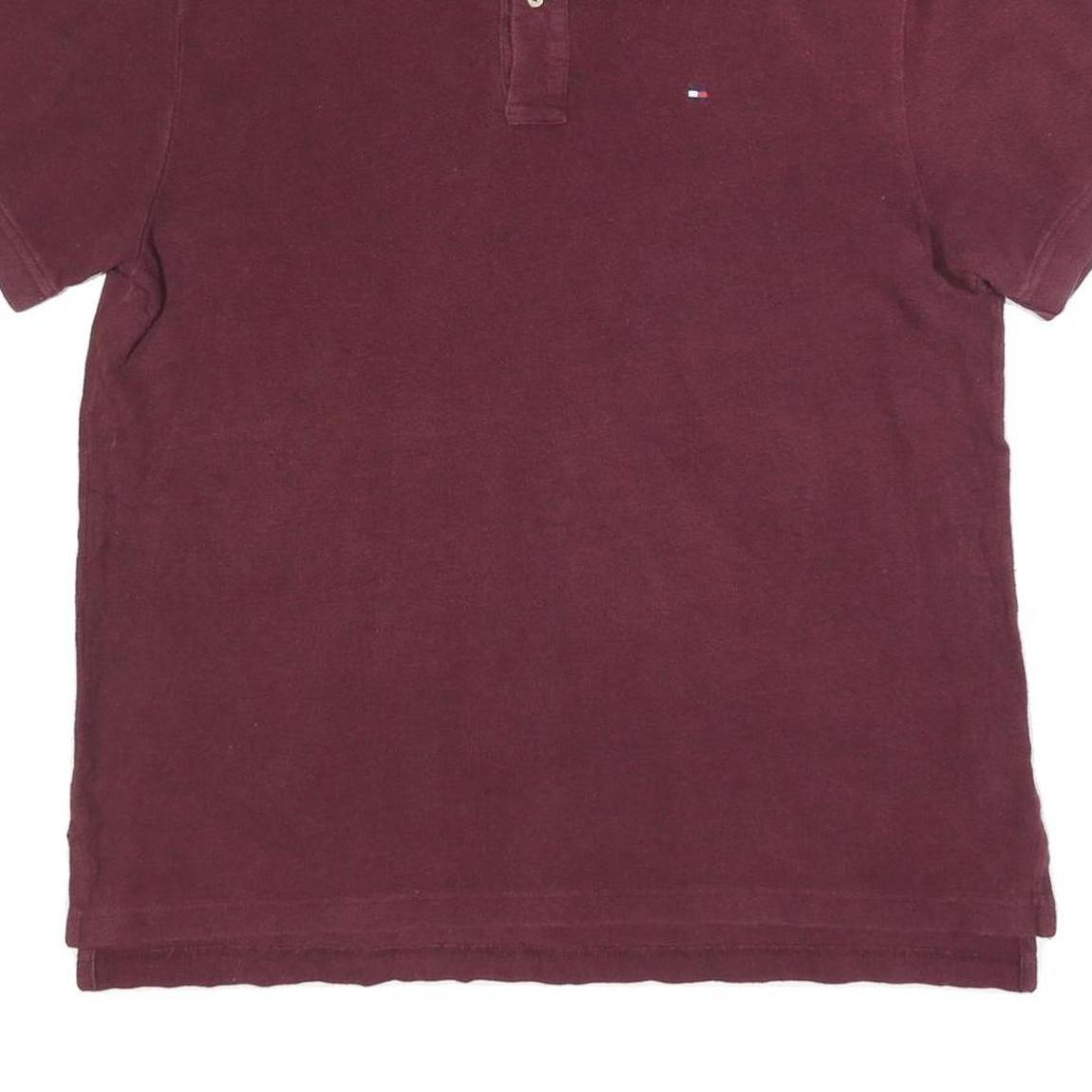 TOMMY HILFIGER Mens Maroon Short Sleeve Plain L Polo Shirt Classic Fit Cotton