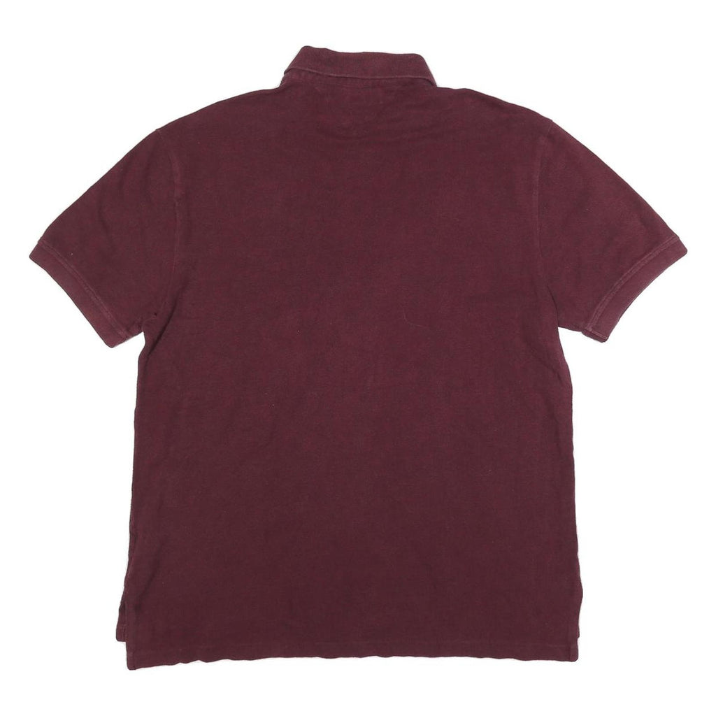 TOMMY HILFIGER Mens Maroon Short Sleeve Plain L Polo Shirt Classic Fit Cotton