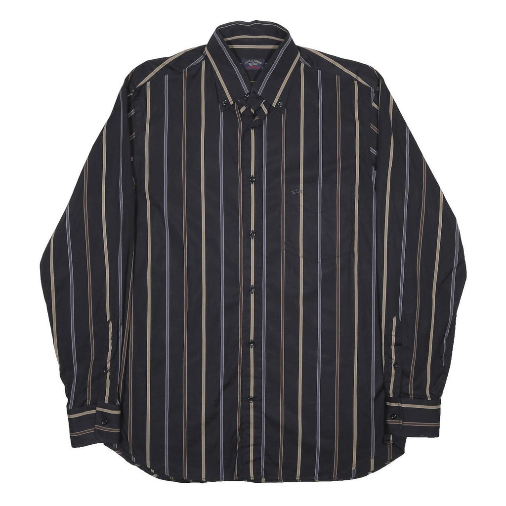 PAUL & SHARK Mens Black Beige Striped Shirt L Classic Button Down Casual