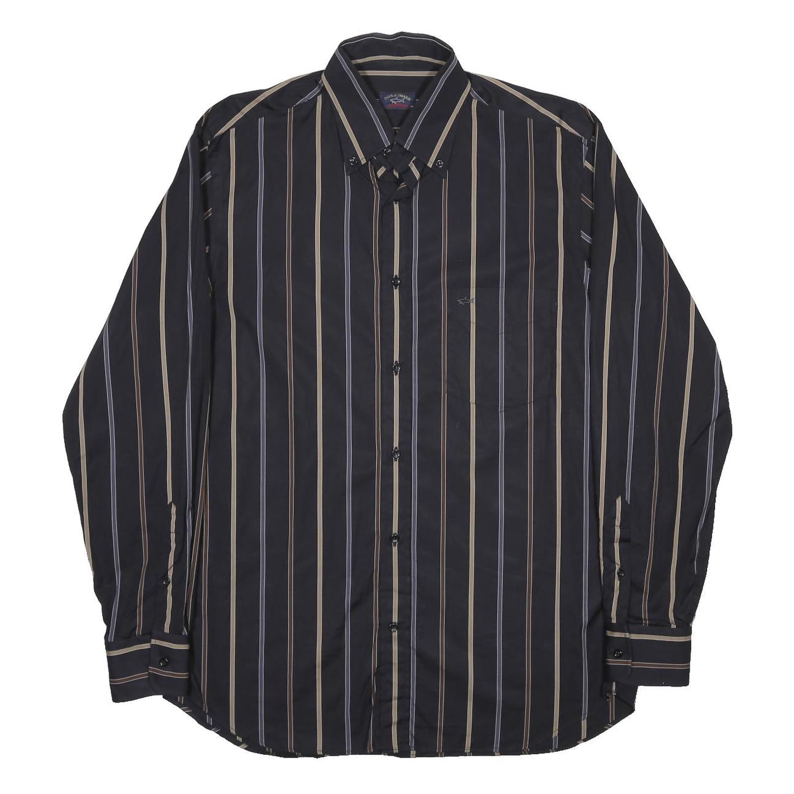 PAUL & SHARK Mens Black Beige Striped Shirt L Classic Button Down Casual