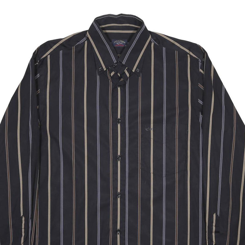 PAUL & SHARK Mens Black Beige Striped Shirt L Classic Button Down Casual