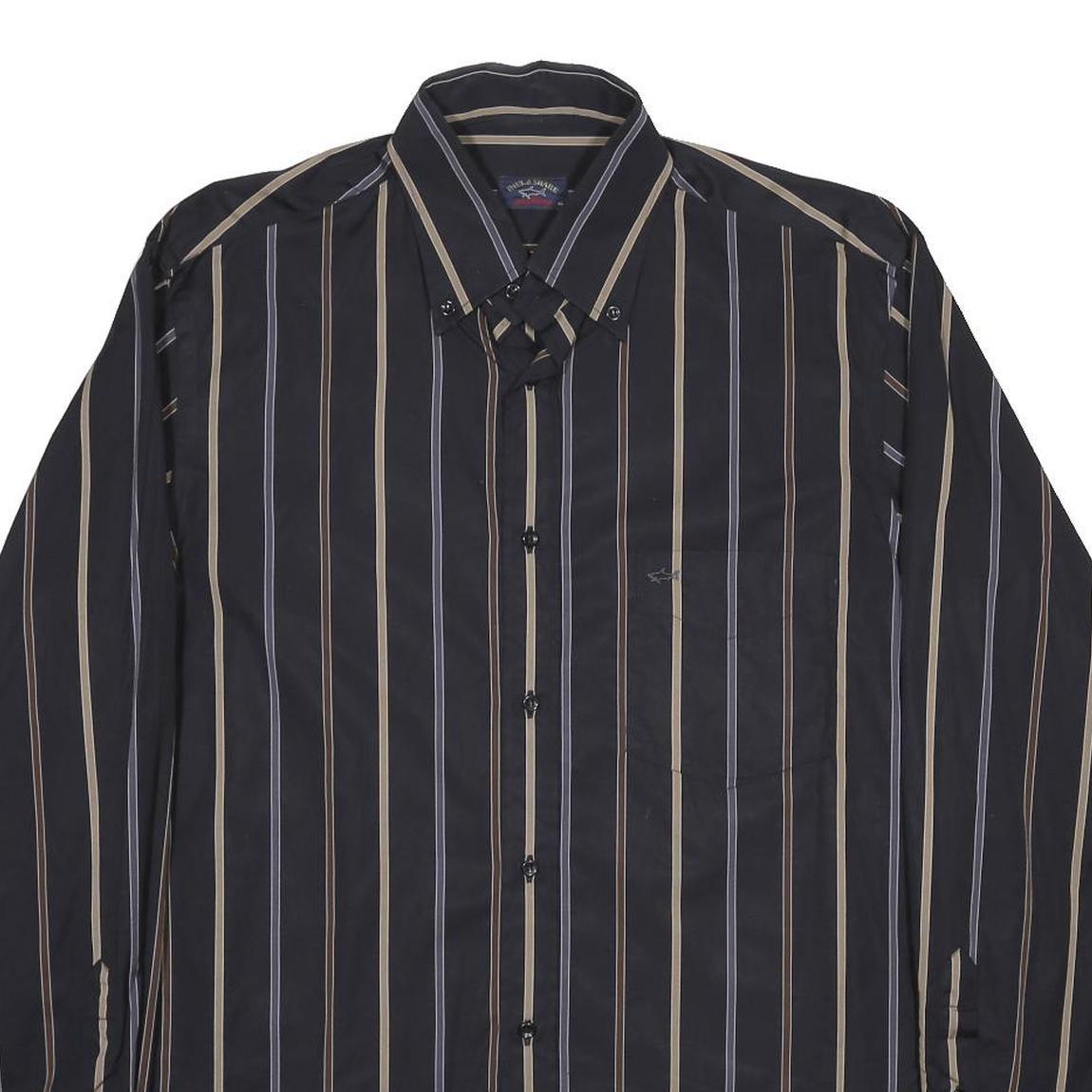 PAUL & SHARK Mens Black Beige Striped Shirt L Classic Button Down Casual