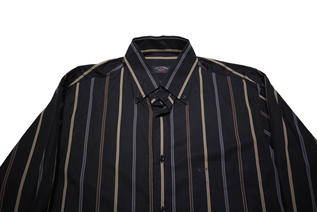 PAUL & SHARK Mens Black Beige Striped Shirt L Classic Button Down Casual