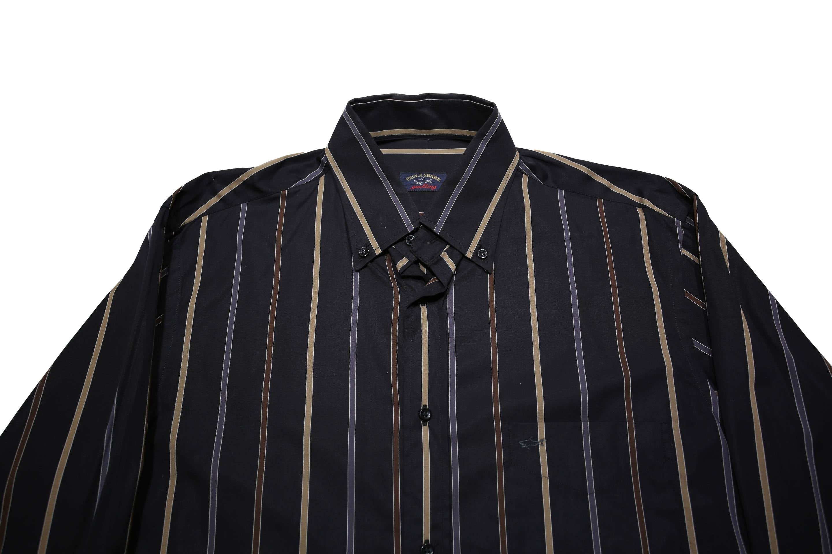 PAUL & SHARK Mens Black Beige Striped Shirt L Classic Button Down Casual