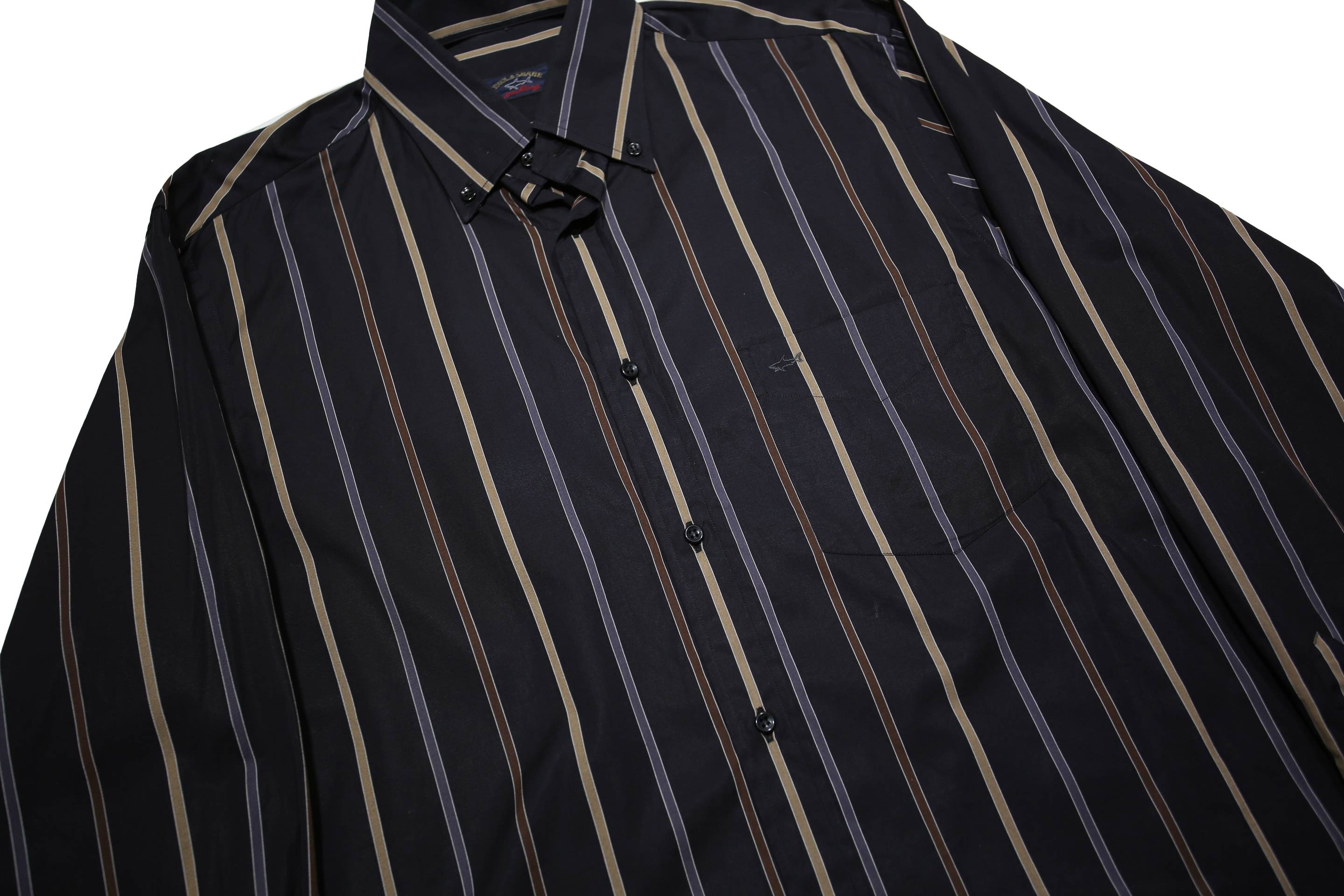 PAUL & SHARK Mens Black Beige Striped Shirt L Classic Button Down Casual