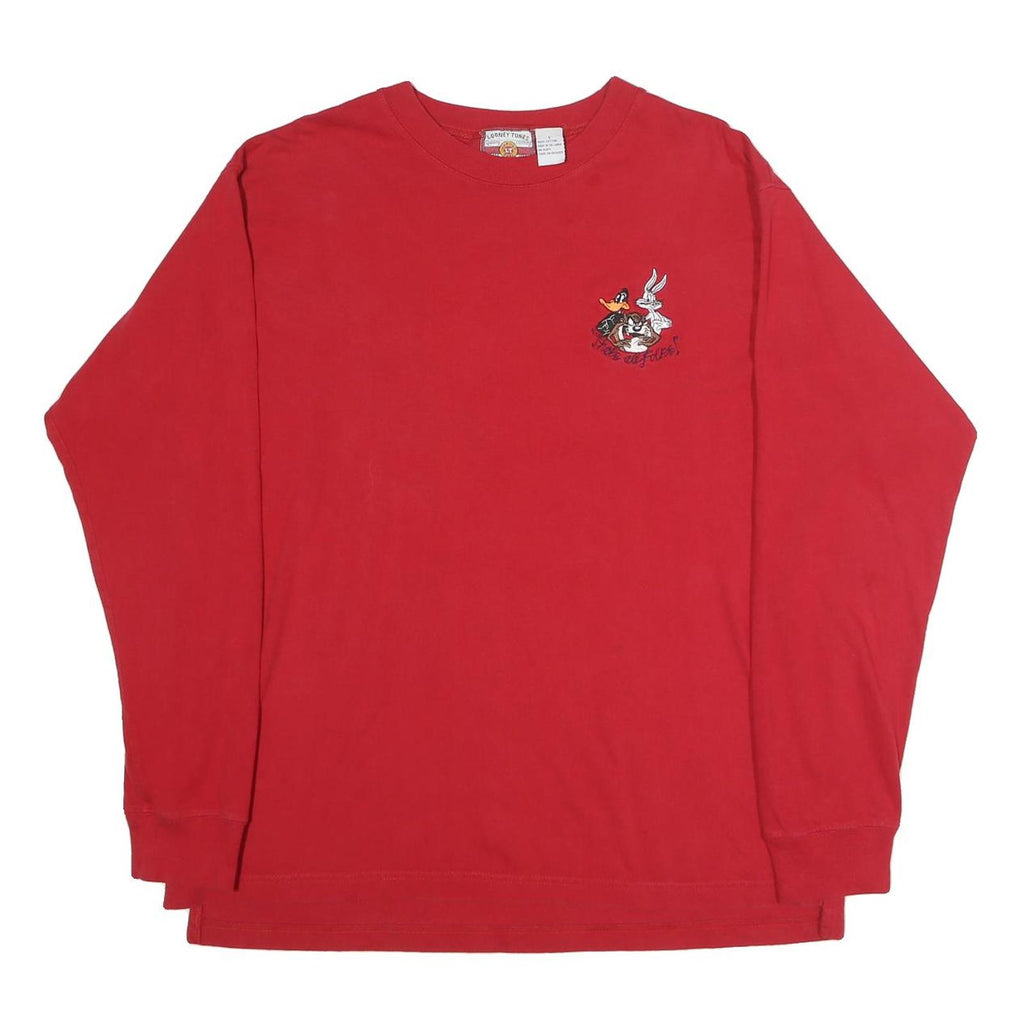 LOONEY TUNES Mens Red Long Sleeve Crew Neck Cartoon Graphic L T-Shirt