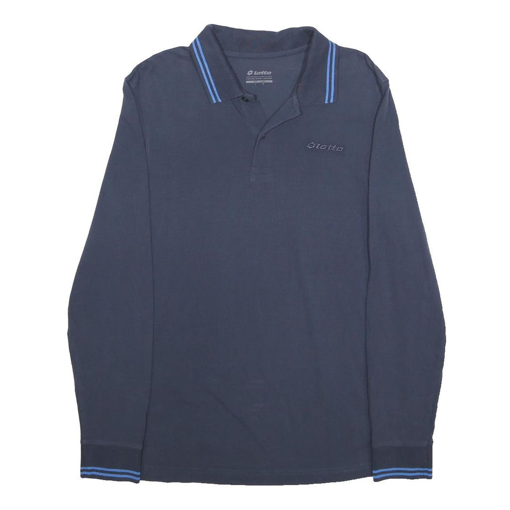 LOTTO Mens Navy Blue Long Sleeve Plain Polo Shirt L Sports Casual