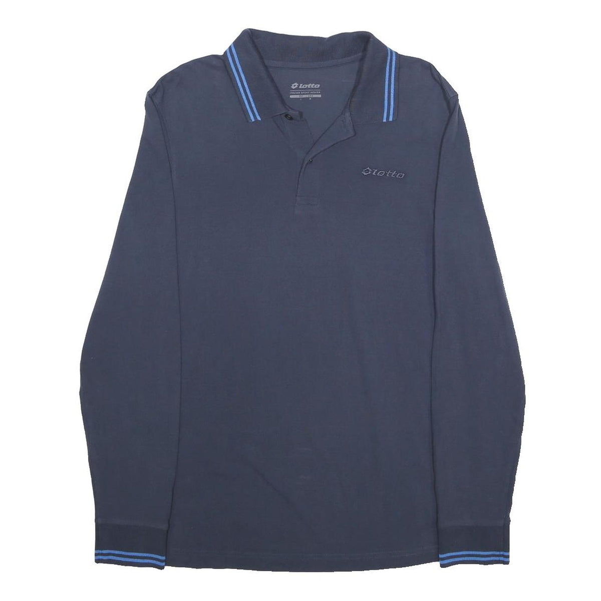 LOTTO Mens Navy Blue Long Sleeve Plain Polo Shirt L Sports Casual