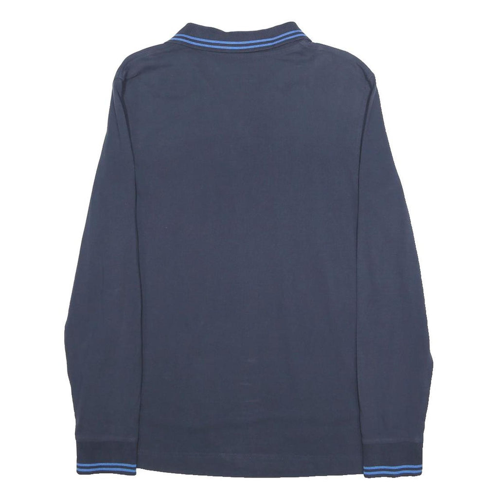 LOTTO Mens Navy Blue Long Sleeve Plain Polo Shirt L Sports Casual