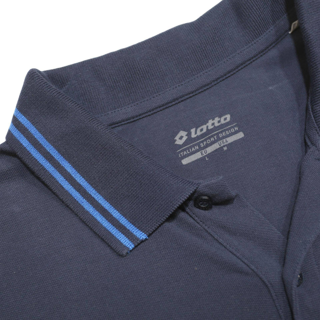 LOTTO Mens Navy Blue Long Sleeve Plain Polo Shirt L Sports Casual