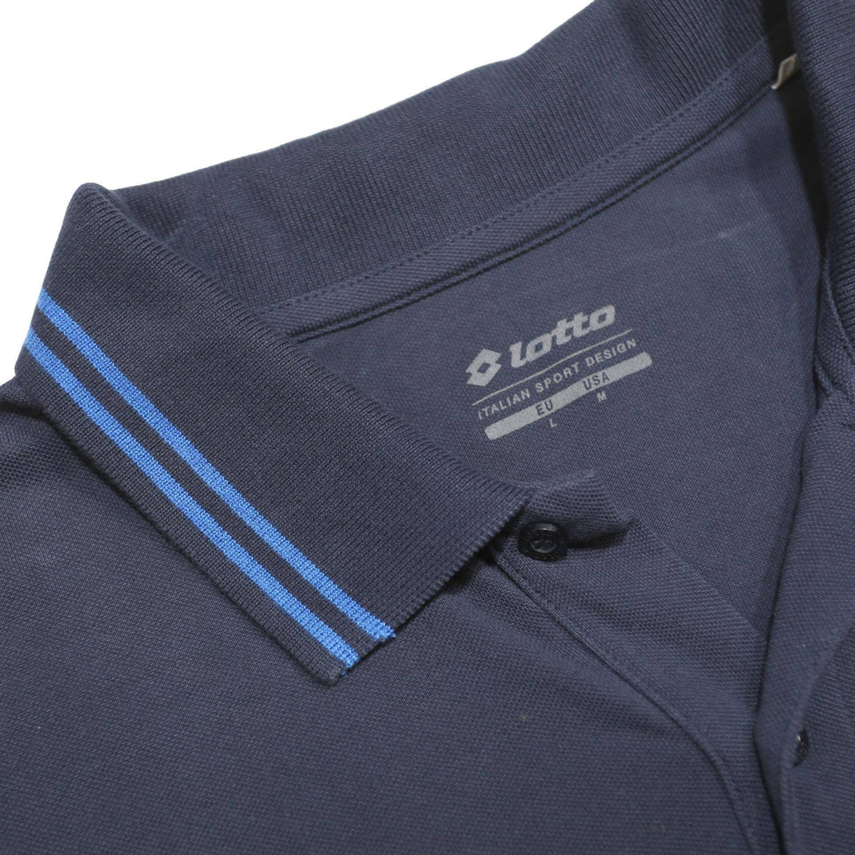 LOTTO Mens Navy Blue Long Sleeve Plain Polo Shirt L Sports Casual