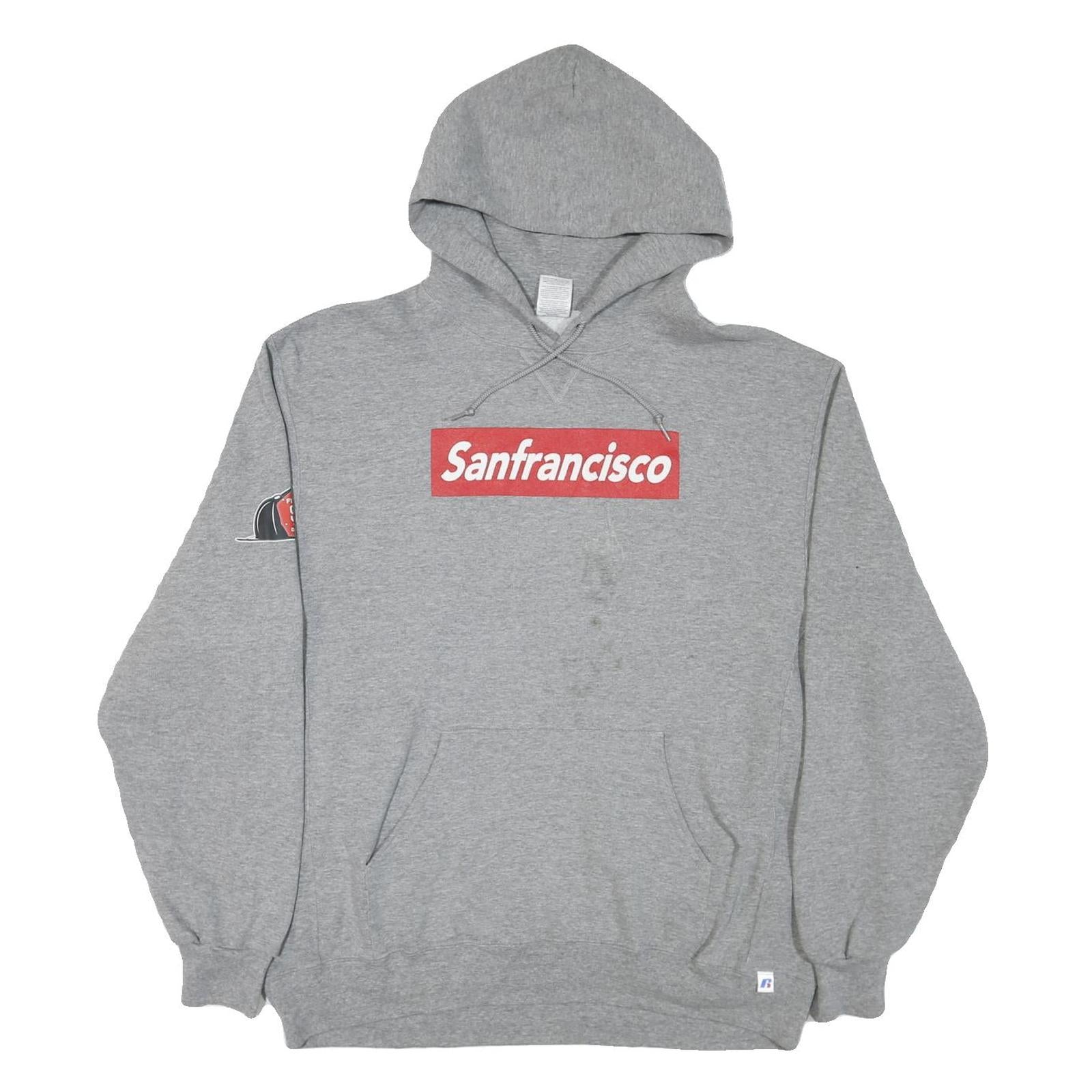 RUSSELL ATHLETIC Mens Grey Sanfrancisco Hoodie XL Cotton Blend Casual Pullover