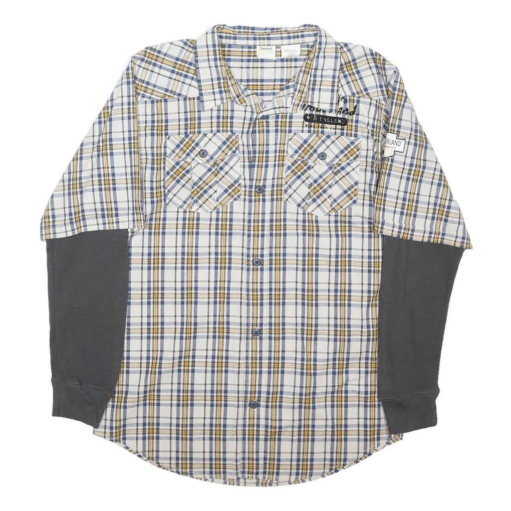 TIMBERLAND Mens Blue Beige Check Cotton Blend Shirt XL Casual Layered Look